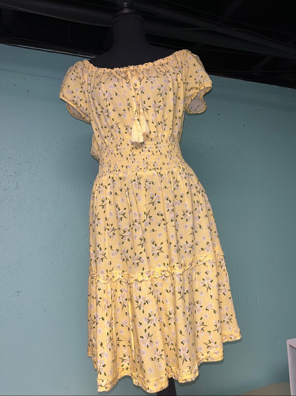J for Justify Yellow Floral Smocked Midi Dress